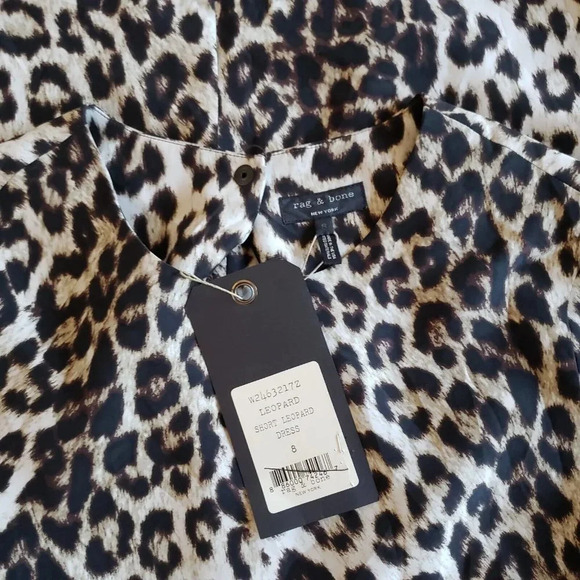 Rag & Bone Short Leopard 100% Silk Dress Keyhole 3/4 Sleeve Fitted Lined Size 8 - Picture 8 of 11